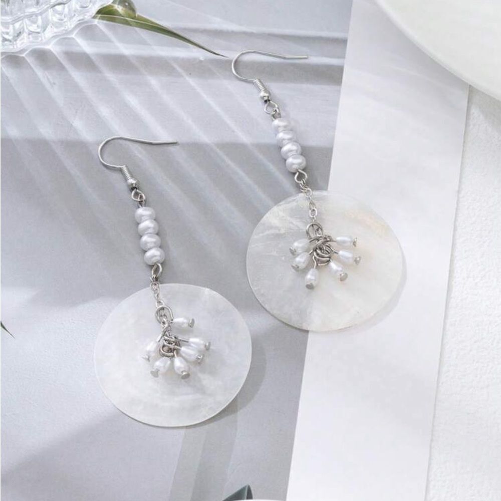 Chic Silver and White Pearl Drop Earrings M545